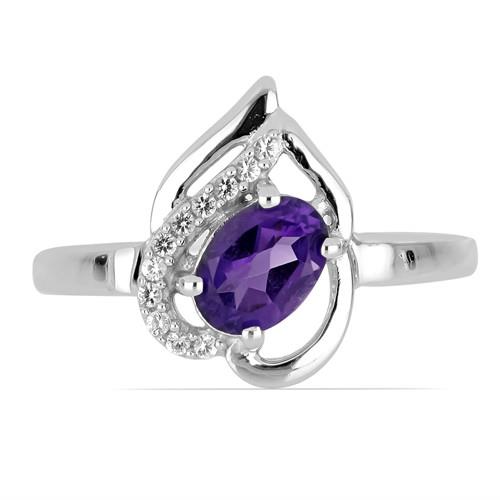 BUY STERLING SILVER NATURAL AFRICAN AMETHYST GEMSTONE CLASSIC RING